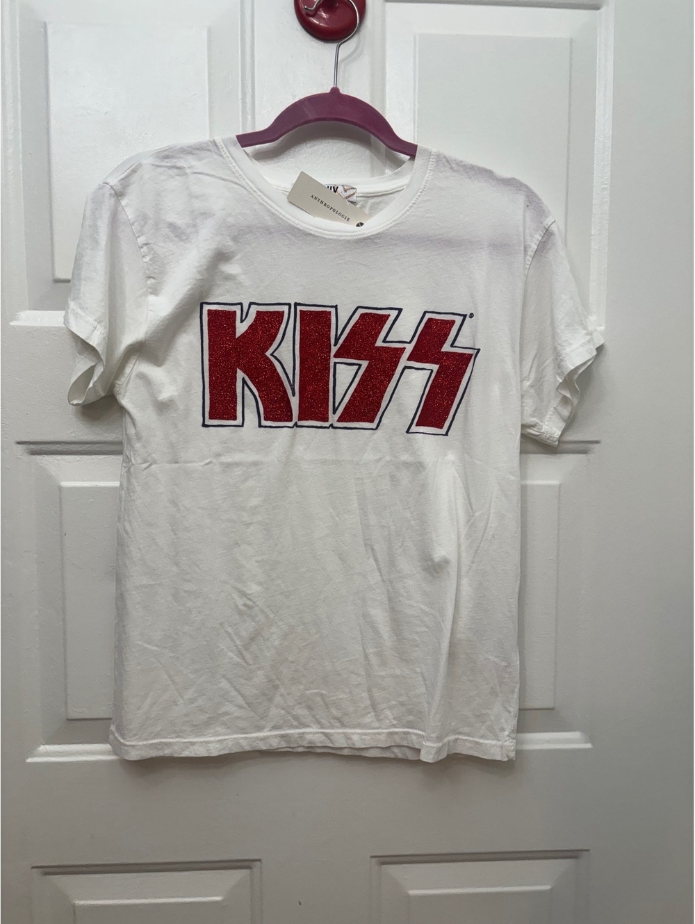 Anthropologie LETLUV KISS Graphic T-Shirt White Size S